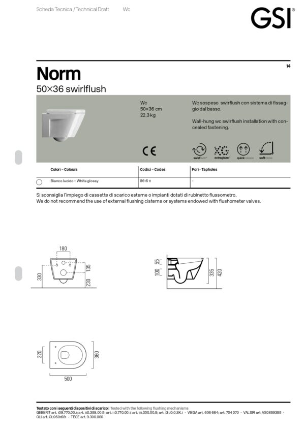 Λεκάνη Κρεμαστή - GSI Norm Swirlflush 861600C