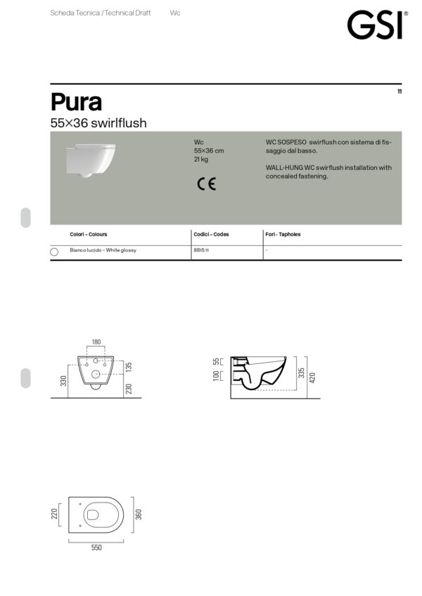 Λεκάνη Κρεμαστή - GSI Pura Swirlflush 881500C