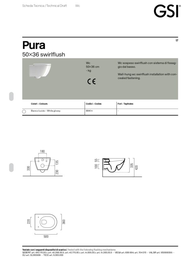 Λεκάνη Κρεμαστή - GSI Pura Swirlflush 881600C (color elements)