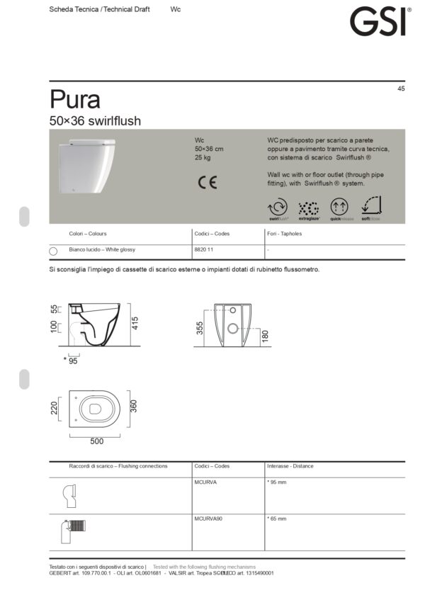 Λεκάνη Δαπέδου Υψηλής πίεσης - GSI Pura Swirlflush 882000C