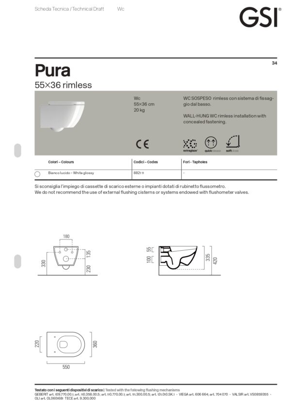 Λεκάνη Κρεμαστή - GSI Pura Rimless 882100C