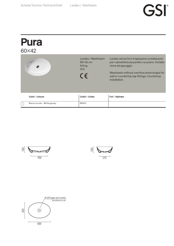 Νιπτήρας Επιτραπέζιος - GSI Pura 8842 (Color Elements)