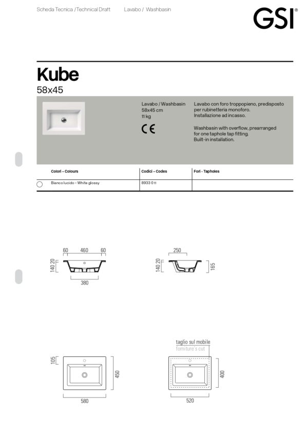 Νιπτήρας Ένθετος-GSI Kube 8933