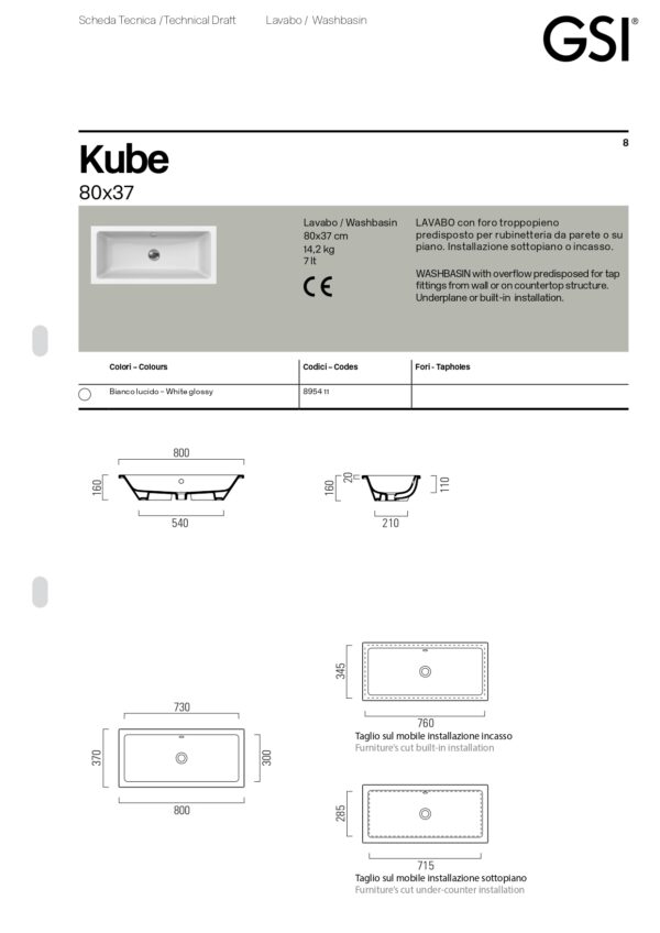 Νιπτήρας Υποκαθήμενος - GSI Kube 89549/89539