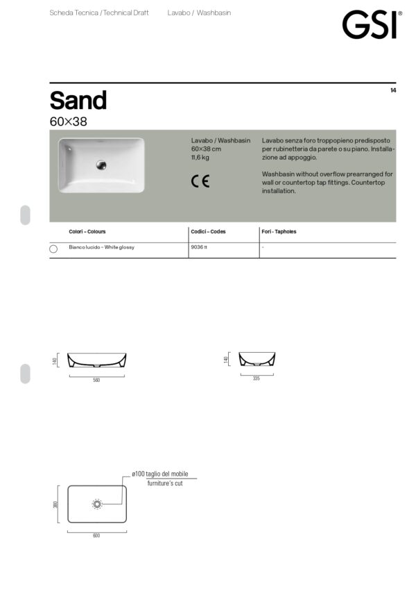 Νιπτήρας Επιτραπέζιος - GSI Sand 9036/9037 (Color Elements)