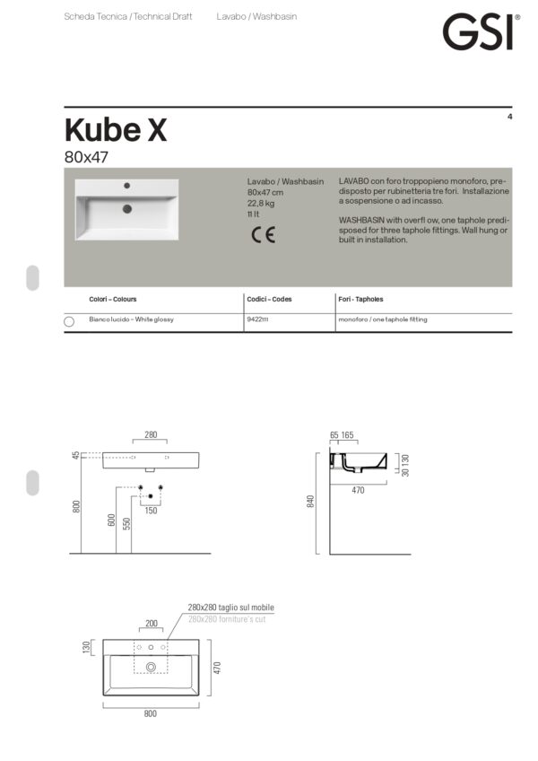 Νιπτήρας Κρεμαστός / Επιτραπέζιος - GSI Kube-X 9422