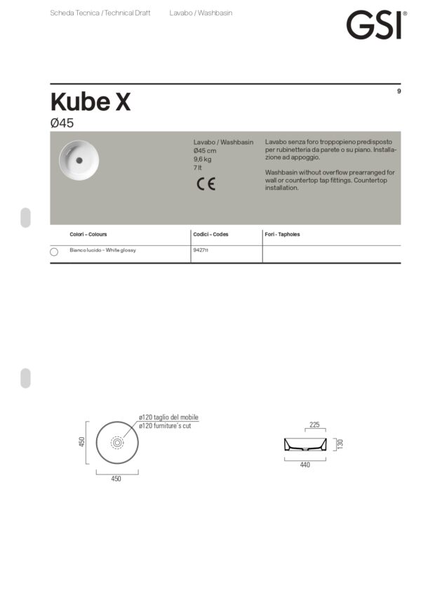 Νιπτήρας Επιτραπέζιος - GSI Kube-X Slim 9427