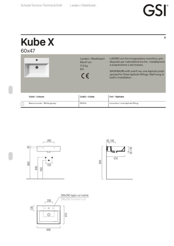 Νιπτήρας Κρεμαστός / Επιτραπέζιος - GSI Kube-X 9431
