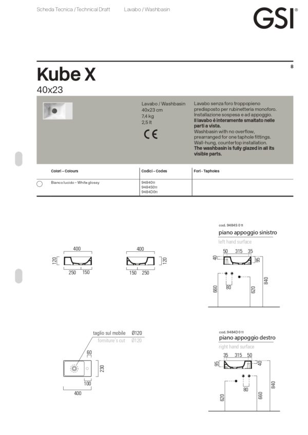 Νιπτήρας Κρεμαστός / Επιτραπέζιος - GSI Kube-X Slim 9484