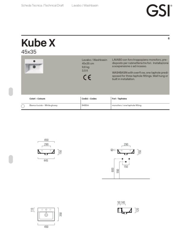 Νιπτήρας Κρεμαστός / Επιτραπέζιος - GSI Kube-X 9485