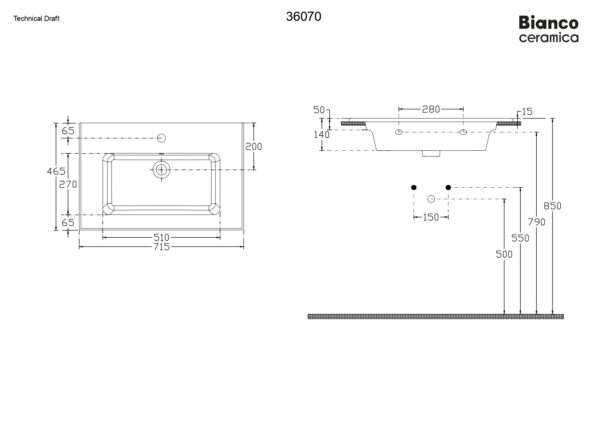 Νιπτήρας Επικαθήμενος επίπλου - Bianco Ceramica Flat 36070