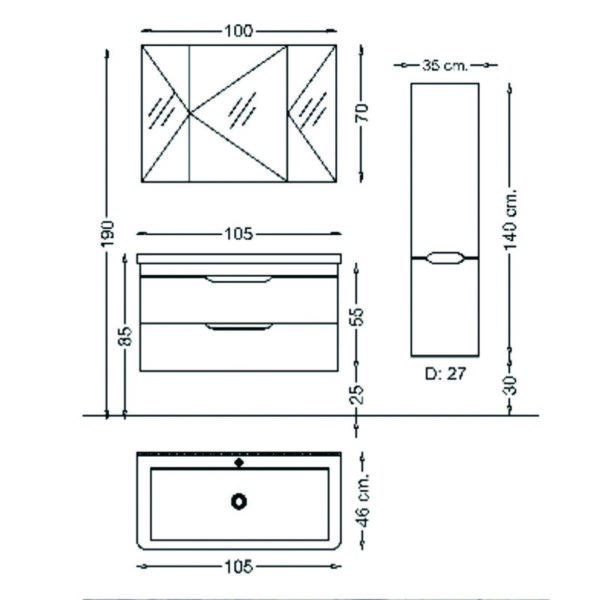 Σετ Έπιπλο Μπάνιου - BELE WHITE 105 9SBE105WH0 Πάγκο 105x46x55