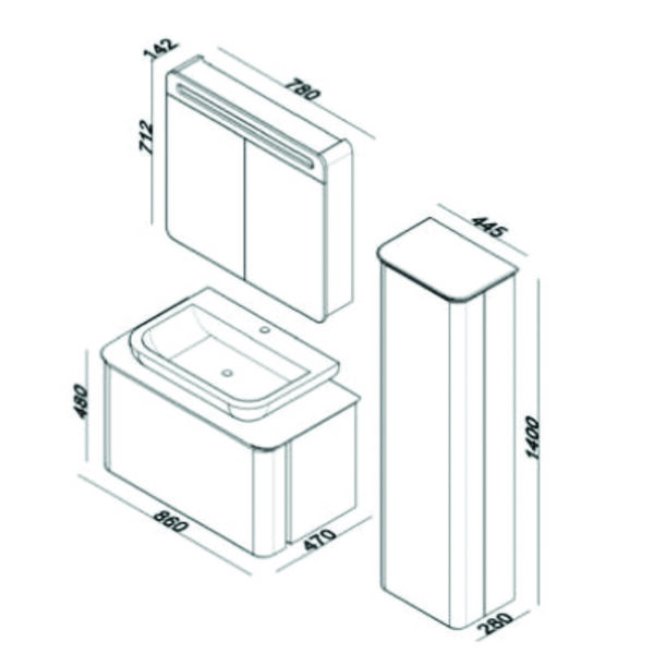 Σετ Έπιπλο Μπάνιου - SENSIO WHITE 86 9SSE086WH0 Πάγκο 86x47x48