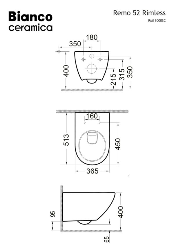 Λεκάνη Κρεμαστή - Bianco Ceramica REMO Rimless RM11000SC