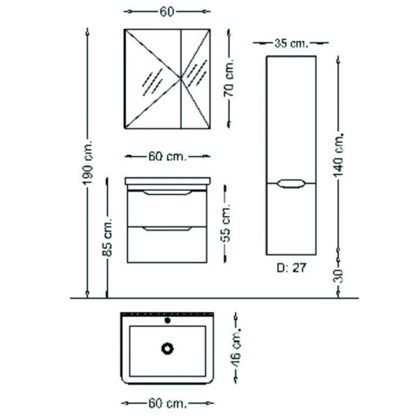 Σετ Έπιπλο Μπάνιου - BELE WHITE 60 9SBE060WH0 Πάγκο 60x46x55
